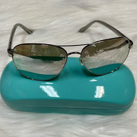 KATE SPADE ♠️ AVIATOR SILVER FRAME SUNGLASSES NEW IN ORIGINAL BOX - Picture 4 of 16